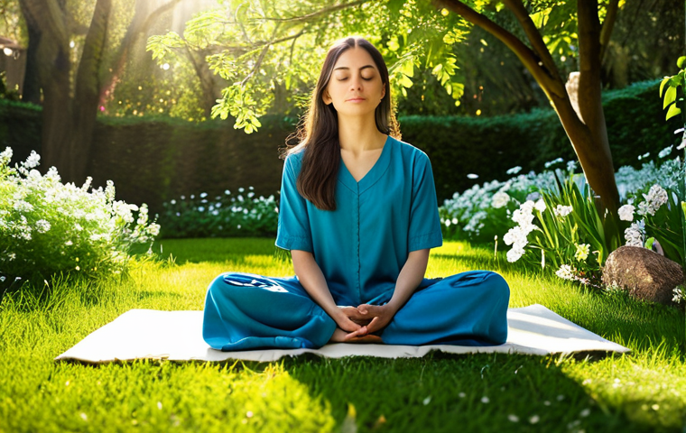 **

"A serene woman meditating in a peaceful garden filled with blooming flowers, wearing comfortable and modest clothing, fully clothed, sunlight filtering through the trees, safe for work, appropriate content, family-friendly, perfect anatomy, correct proportions, natural pose, professional photography, high quality, detailed background, soft lighting."

**